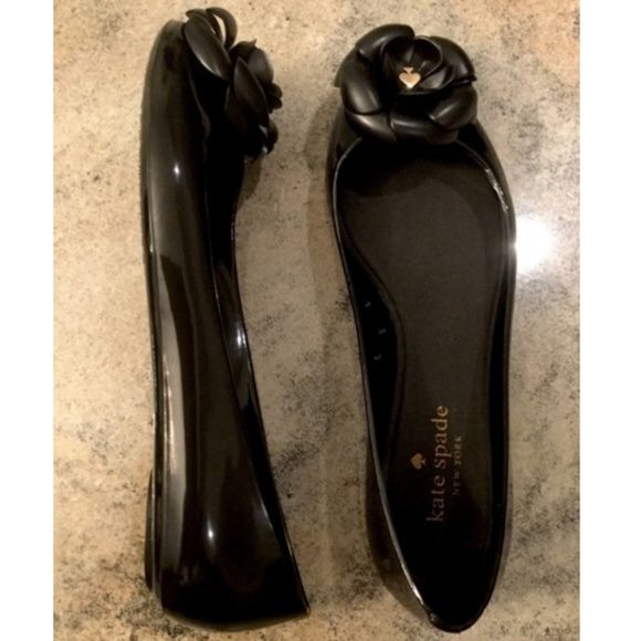 New! Kate Spade Jade Flower Black Jelly Ballet Flats - Picture 3 of 6